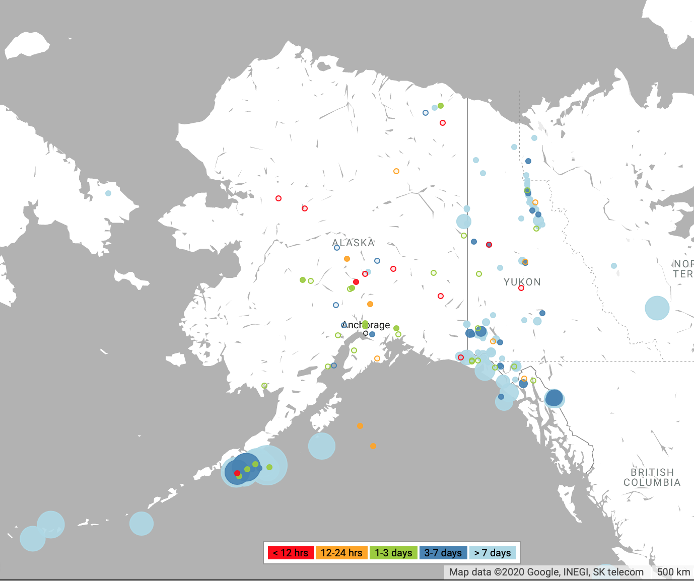  Map showing recently recorded earthquake locations